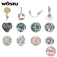 Wholesale WOSTU Daisy Flower Charms Sterling Silver Christmas Vintage Beads Colorful Pendant DIY Bracelet Necklace Jewelry Making