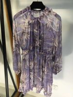 Wholesale Milan Runway Dress Fog blue purple Birds Flowers Print Holiday Dresses Designer Long Sleeves Straps Bohemian dress