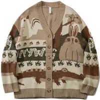 Wholesale Vintage Cardigan Oversized Sweater Japanese Harajuku Cartoon Knitted Pullover Hip Hop Streetwear Loose Knitwear Tops