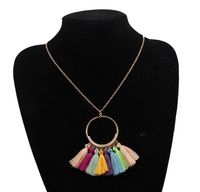 Wholesale Bohemian Long Tassel Necklaces Pendants Women Golden Color Round Vintage Statement Cotton Fringe Kolye Boho Jewelry