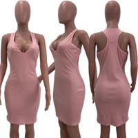 Wholesale Deep Trending Neck V Boutique Solid Ladies Color Club Wear Clothing Sexy Summer Women Midi Dresses