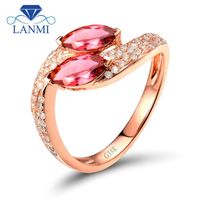 Wholesale Cluster Rings Stunning Marquise Cut Pink Tourmaline Diamond In Solid KT Rose Gold Rosary Ring For Women Jewelry SR00133