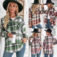 Wholesale Women s Blouses Shirts Warm Long sleeved Shirt Blouse Women Thick Plush Loose Single breasted Check Jacket Ladies Autumn Winter Outwe