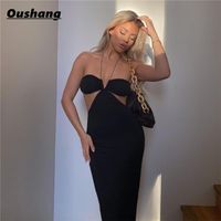 Wholesale Women Long Maxi Dress Summer White Black Solid Bodycon Bandage Sexy Dresses Halter Elegant Birthday Party Outfits Clubwear Casual
