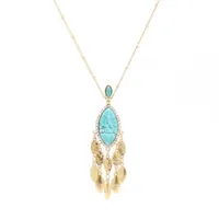 Wholesale Pendant Necklaces Light Yellow Gold Color Alloy Marquise Shape Green Turquoises Stone Link Chain Necklace Bohemian Style Jewelry