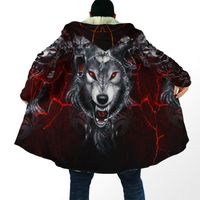 Wholesale Hoodie T Shirt Winter Mens Cloak Night wolf Viking tattoo D full Printing Fleece Hooded Coat Unisex Casual Thick Warm Cape