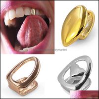 Wholesale Grillz Dental Grills Body Jewelry K Real Gold Braces Punk Hiphop Hollowed Single Teeth Grillz Mouth Fang Tooth Cap Cosplay Party Rapper G