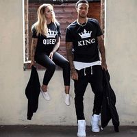 Wholesale Omsj black T shirt with king and queen casual short sve cotton T shirt couple loose top new in