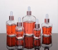 Wholesale Clear glass essential oil perfume bottles square dropper bottle with rose gold cap ml to ml