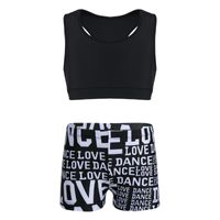 Wholesale Clothing Sets Kids Girls Yoga Dance Sports Tankini Outfit Tank Crop Top With Letters Printed Shorts Set For Ballet Gym Workout