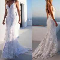 Wholesale White Dress Wedding Woman Sexy Strapless Deep V neck Lace Embroidered Floor length Long Dress Bridesmaid Women Vestido Summer