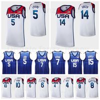 Wholesale National Team Summer Olympics Zach LaVine US Jersey Basketball Bradley Beal Draymond Green Bam Adebayo Kevin Love Jerami Grant Blue White Men Sale