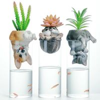 Wholesale Aquariums Betta Fish Tank Cute Naughty Inverted Cat Dog Hamster Baby In Cup With Simulation Succulents Indoor Decor Ornaments Aquarium