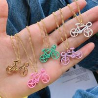 Wholesale Pendant Necklaces Gold Chain Cycling Bicycle Charms Enamel Necklace Short For Men Women