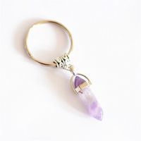 Wholesale Hexagonal Prism Keychains Natural Stone Pendant Key Chains Bullet Crystal Charms Rings Holder Jewelry Keyring Fashion Accessories K2