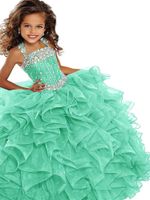 Wholesale Girl s Dresses Kids Pageant Ball Gown Beaded Straps Handmade Pleated Blue Organza Prom Flower Girls Dress For Wedding Party