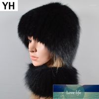 Wholesale Beanie Skull Caps Hand Make Women Real Genuine Fur Hat Scarf Girls Natural Headbands Cap Winter Knit Scarves Beanies1
