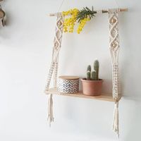 Wholesale Other Home Decor Simple Cotton Macrame Cords Tapestry Rack Wooden Shelves For Wall Bohemian Decorative Racks Hanging Shelf Ornament