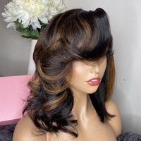 Wholesale Lace Wigs Ombre Body Wave x6 Short Bob Wig x4 Front Human Hair Highlight Brown Color Brazilian Remy Side Bangs For Women