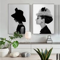 Wholesale Black and White Wall Art Canvas Painting Portrait Posters and Prints Audrey Hepburn Girl Wall Picture for Living Room Decoration
