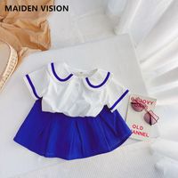 Wholesale College Style Girls Clothes Summer Clothing Set Navy Collar Children s Suit Kids Cotton Shirt Short Skirt Baby Outfit Sets