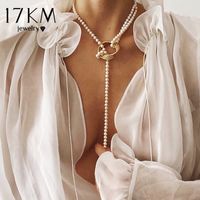 Wholesale Pendant necklaces Km Vintage Pearl Chains for Women Fashion Multi Layer Shell Knoop Chain Coin Cross Shocker Jewels J0722