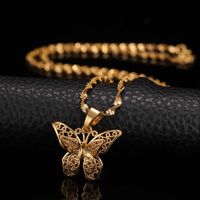 Wholesale Pendant Necklaces Double LayButterfly Statement Pendants Woman Chokers Collar Water Wave Chain Bib K Yellow Gold Filled Chunky Jewelry