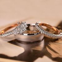 Wholesale 3PCS Vintage Fine Jewelry Silver Rose Gold Fill Three Stone Princess Cut White Topaz CZ Diamond Women Wedding Bridal Ring