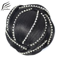 Wholesale Big Size Diamond Star Crown Synthetic Hair Bun Cover Natural Black Color Braided Chignon For Vintage Hairstyles