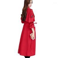 Wholesale Women s Trench Coats Windbreaker Female Slim Spring Autumn Red Double Breasted Coat Para As Mulheres Elegant WXF1101