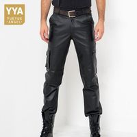Wholesale Men s Pants Calca Masculina Autumn Fashion Casual Trouser Genuine Leather Streetwear Motor Style Men Classic Zipper Comfort Full Length Pant