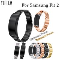 Wholesale Watch Bands Metal Watchbands For Samsung Gear Fit Smart Bracelet Three bead Stainless Steel Slings Buckle Durable Black Straps