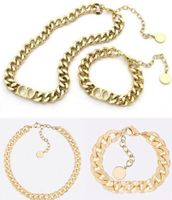 Wholesale Fashion Designer jewellery stainless steel letter gold cuban link chain necklace choker bracelet for mens and womens couples lovers gift hip hop jewelry WITH BOX