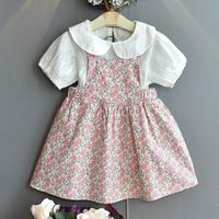 Wholesale Toddler Girl Summer Outfits White Blouse Floral Kids Dress Two Piece Country Style Children Clothes Set Arrival Clothing Sets