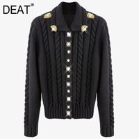 Wholesale Fashion Women Blazer Solid Black Thick Knitted Single Breasted Gold Button Lapel Sweater Spring Autumn GX1202