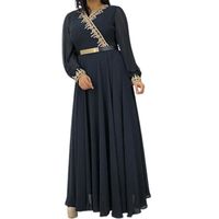 Wholesale Casual Dresses Robe Dress Women Embroidery Print Long Sleeve Maxi Belt Pleated Large Hem Retro Vestidos
