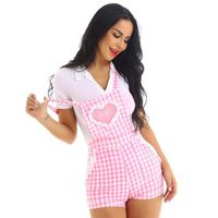 Wholesale jumpsuits Womens Cute School Girls Clothing Short Overalls Baby Patch Criss cross Back Gingham Print Babydoll Shortalls