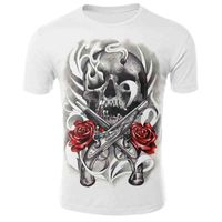 Wholesale designer T Shirt rose and gun D t shirt men s punk rock crew neck short sleeve animation