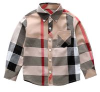Wholesale Classic boys plaid shirts designer kids lapel long sleeve shirt children single breasted pocket casual lattice tops fall boy clothing