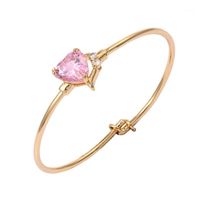 Wholesale Cute Yellow Gold Color Peach Heart Cut Zircon CZ Anti Allergic Bangles Bracelets For Baby Kids Girls Child Infant Jewelry Bangle