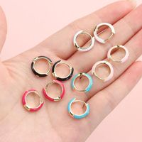 Wholesale Hoop Huggie Pair Fashion Oil Painting Earrings Simple Solid Color Zircon Ear Studs Pure Copper Gold Plated Birthday Jewelry Gift