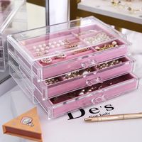 Wholesale Makeup Organizer Cosmetic Storage Box Transparent Acrylic Desktop Jewelry Display Drawers With Flannel Tray Pouches Bags