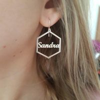 Wholesale Personalised Hexagon Shaped Large Size Hoop Earrings For Women Custom Name Earings Fashion Jewelry Rose Gold Friendship Gifts Huggie