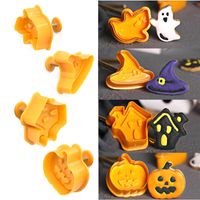 Wholesale 4pcs Bakeware Tools Halloween Biscuit mould Pumpkin Ghost Theme Plastic Cookie Cutter Plunger Fondant Sugarcraft Chocolate Mold T2I52769