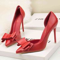 Wholesale Dress Shoes stiletto heel shoes with a inch bow high heels shallow mouth side hollow WC85