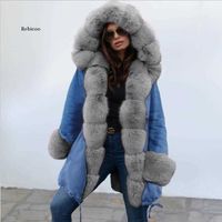 Wholesale Womens winter jackets fake Fox fur collar hooded parka men made rabbit lining warm coat Y0909