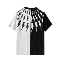 Wholesale Hot Selling Trendy Men s Tide Brand Summer New Black and White Spell Lightning Personalized Printing Couple Short Sleeve T shirt Leisure Trend Men and Women t