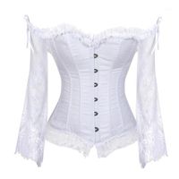 Wholesale Steampunk Plus Size Women Corset Blouse Sexy Long Sleeve Corselet Lace Up Bustiers Top Victorian Club Wedding Party Shirts1