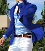Wholesale Men s Suits Blazers Royal Blue Suit One Button Pieces Formal Lapel Flat Business Tuxedos Tailcoat Groomsmen For Wedding Blazer Pant