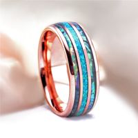 Wholesale 8MM Mens Rose Gold Tungsten Ring Blue Fire Opal Abalone Shell Inlay Engagement Wedding Bands Men s Fashion Party Jewelry Size